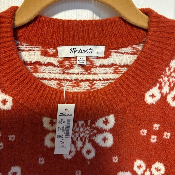 Madewell Rusty Red and White Floral Sweater - runs big, pit to pit is 19” - Picture 3 of 4
